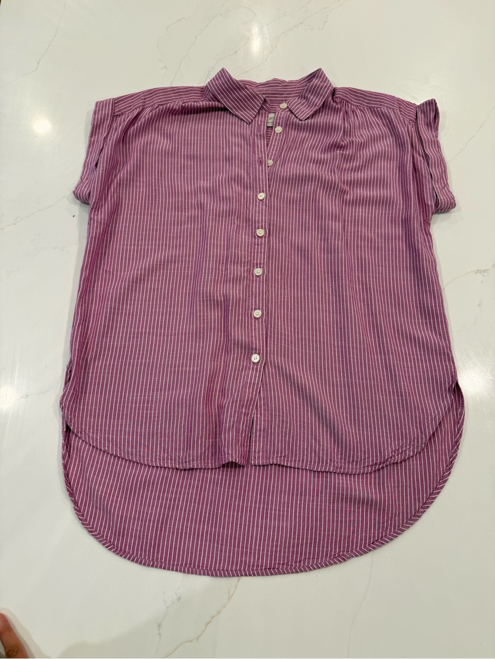 LOFT Pink/Purple and white Striped Button-Front Short Sleeve Tunic